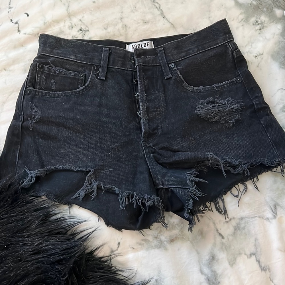 Agolde Black Distressed Jean Shorts